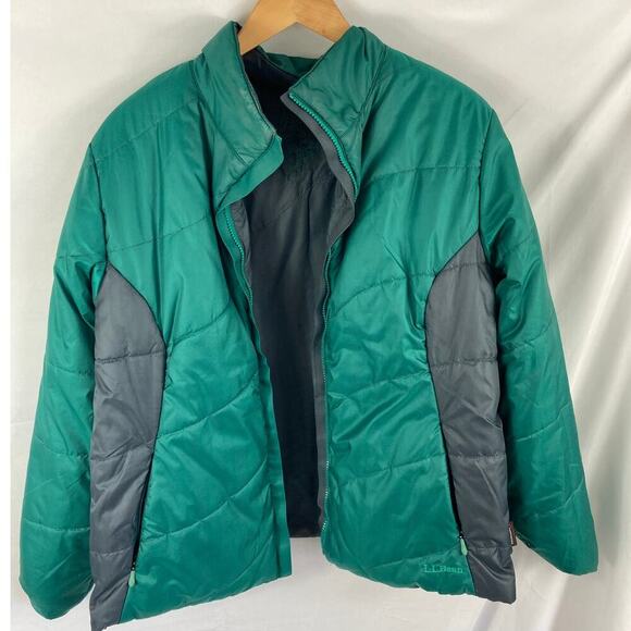 LL Bean Women's Green grey Floral Embroidered Reversible Puffer Jacket size XL - Picture 5 of 7